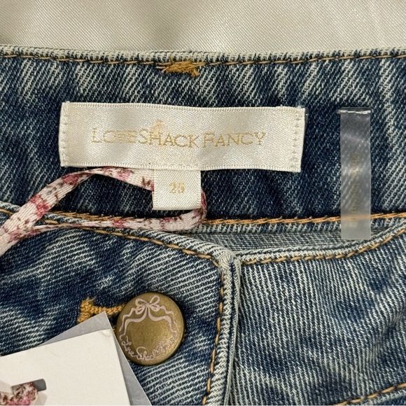 Love Shack Fancy Kala Flare Jeans High Rise Bow Detail Montauk Blue Size 25 New - Picture 11 of 15